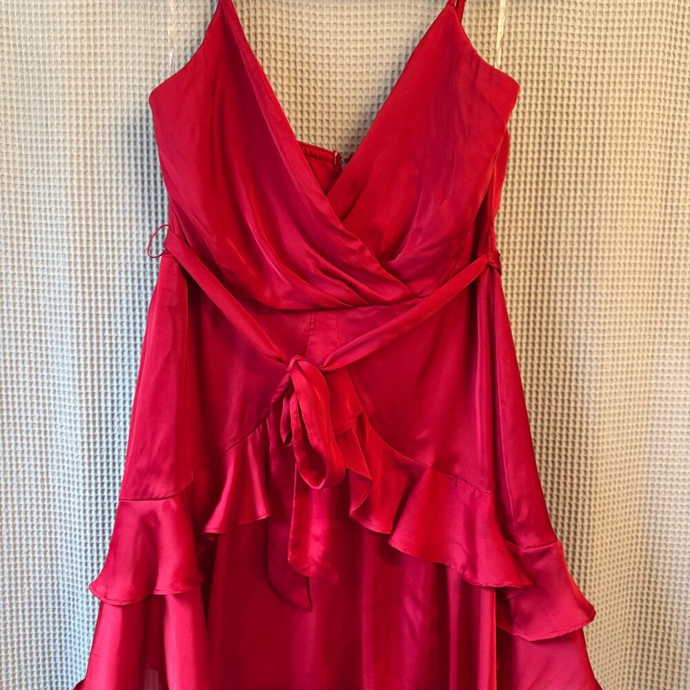 Altar'd State Red Satin Ruffle Wrap Romper Dress- NWT